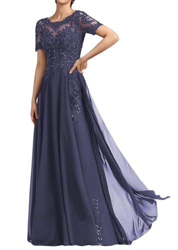 SPSMOKH Langes Damenkleid für die Brautmutter Chiffon Perlen Spitze Brautjungfernkleid mit 1/2 Ärmeln formelle Kleider (Stormy, 30) von SPSMOKH