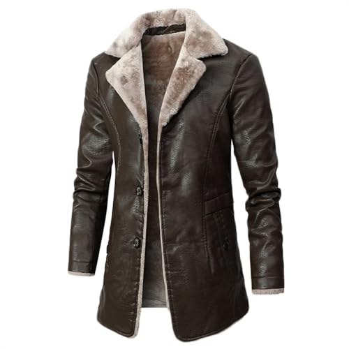 SPSMOKH Mantel für Herren, Schafspelz, langärmelig, Strickjacke mit einfarbigen Komfortknöpfen, einfarbig, Sweatshirts, lässige Fleece-Bluse, Winter, Biker-Lederjacke, Pelzmantel (braun, S) von SPSMOKH