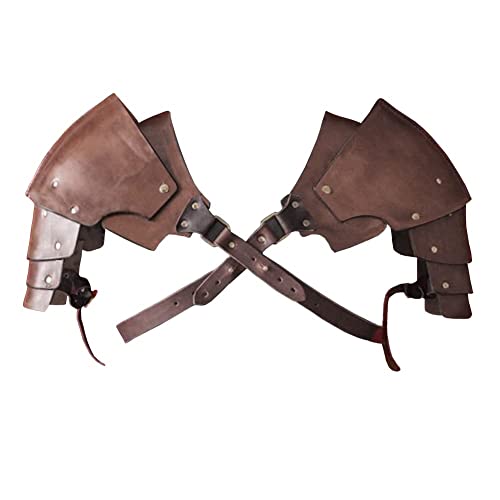 SPSMOKH Schulter Rüstung Ein Paar PU Leder Schulter Rüstung Kostüm Mittelalter Cosplay Halloween Cosplay Renaissance Krieger Rüstung für Männer Frauen (One Size Brown Shoulder Armour) von SPSMOKH