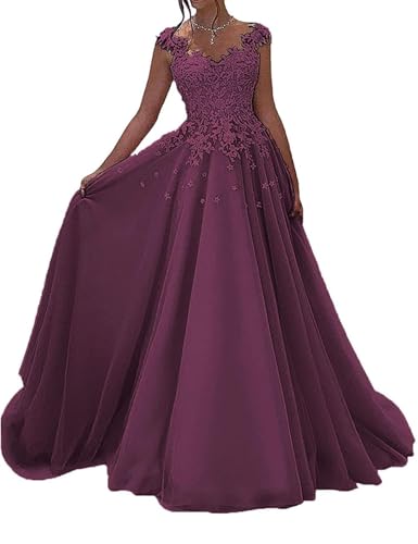 SPSMOKH Spitze Ballkleider Lang Formelles Abendkleid Prinzessin A-Linie Hochzeit Gäste Kleid Ärmellos Partykleider (Wüstenrose, 8) von SPSMOKH