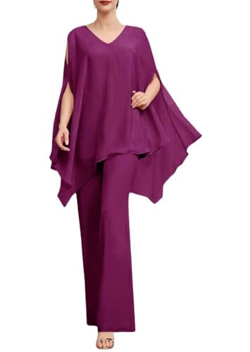 SPSMOKH Zweiteiliges Chiffon-Hosenanzug-Set für die Mutter der Braut, Abendparty, Hosen-Set für Damen, Hochzeitsgästekleid-Set (10, Orchidee) von SPSMOKH