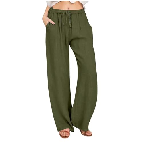 Sommer-Strandhose für Damen, elastischer Bund mit Kordelzug, lockere Passform, weites Bein, gerades Bein, einfarbig, mit Taschen, atmungsaktives Polyester-Baumwoll-Leinen-Stil für den Alltag (1#17, S) Sommer-Strandhose für Damen, elastischer Bund mit Kordelzug, lockere Passform, weites Bein, gerades Bein, einfarbig, mit Taschen, atmungsaktives Polyester-Baumwoll-Leinen-Stil für den Alltag (1#17, S) von SPSMOKH