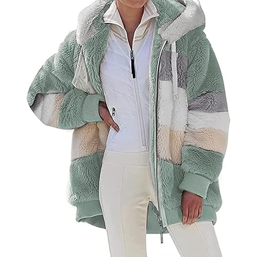 Teddyjacke Damen Mädchen Lang Warmer Wintermantel Steppjacke Mit Kapuze Winter Fleecejacke Warme Teddyjacke Mantel Oversize Leichte Kapuzenjacke Plüschjacke Outfit Teddy-Fleece (Grün, 3XL) von SPSMOKH