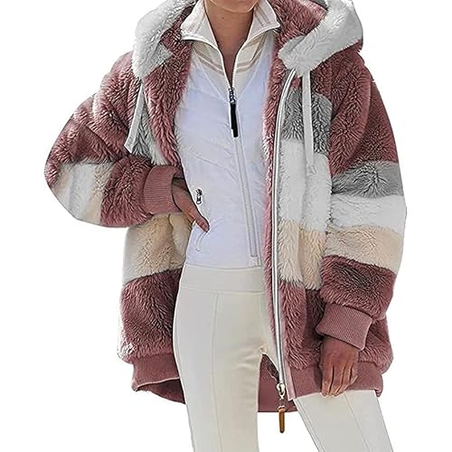 Teddyjacke Damen Mädchen Lang Warmer Wintermantel Steppjacke Mit Kapuze Winter Fleecejacke Warme Teddyjacke Mantel Oversize Leichte Kapuzenjacke Plüschjacke Outfit Teddy Fleece (Rosa, 5XL) von SPSMOKH