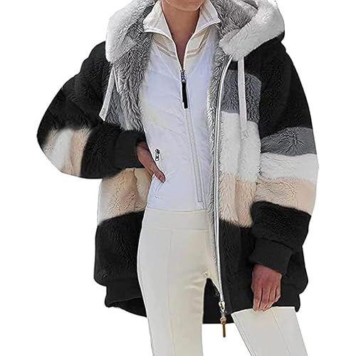 Teddyjacke Damen Mädchen Lang Warmer Wintermantel Steppjacke Mit Kapuze Winter Fleecejacke Warme Teddyjacke Mantel Oversize Leichte Kapuzenjacke Plüschjacke Outfit Teddy Fleece (Schwarz, L) von SPSMOKH