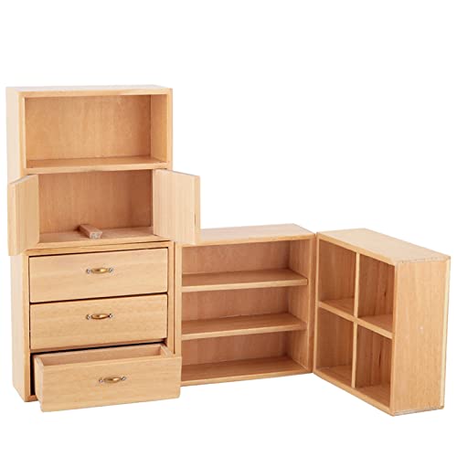 SPYMINNPOO 1:12 Mini-Holzschrank, Hausmodell-Möbel, Mini-Wohnzimmer-Schlafzimmer-Schrank, Dekorationsmöbel (Originale Holzfarbe) von SPYMINNPOO