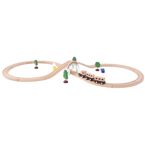 Holzeisenbahn-Gleis-Erweiterungspaket mit Brückenkompatibilität, Erweiterbares Frühlern-Holzspielzeugeisenbahn-Set für Kinder (Buntes Brückengleis) von SPYMINNPOO