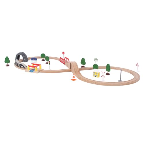 Holzeisenbahn-Gleis-Erweiterungspaket mit Brückenkompatibilität, Erweiterbares Frühlern-Holzspielzeugeisenbahn-Set für Kinder (Einloch-Brückengleis) von SPYMINNPOO