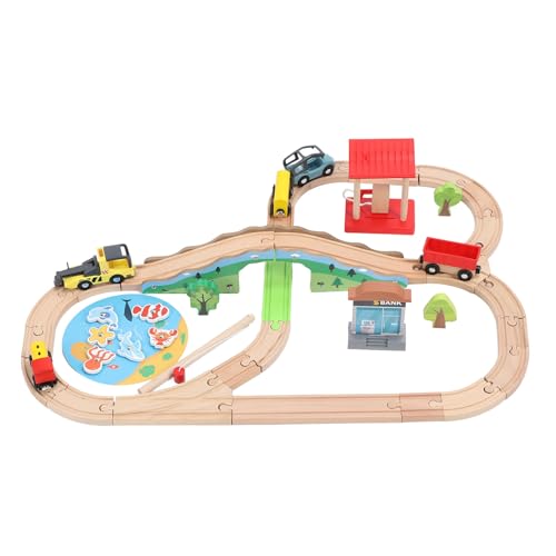 Holzeisenbahn-Gleisset, Stadteisenbahnspielzeug für, Lernspielzeug für die Kognitive Entwicklung, Holz-ABS-Set mit Grünen Gleisen von SPYMINNPOO