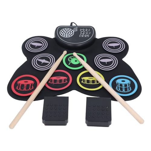 Roll-Up-E-Drum-Set, Elektronisches Drum-Pad mit Fußpedal und Drumsticks, Tragbares Buntes Drum-Spielzeug von SPYMINNPOO