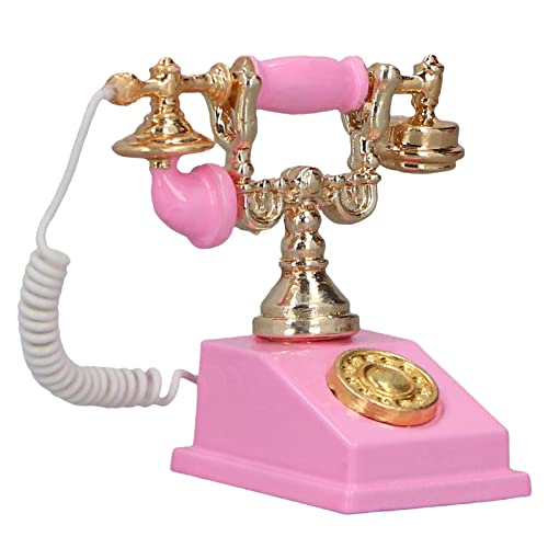 SPYMINNPOO 1:12 Puppenhaus-Miniatur-Telefonmodell, Europäisches Vintage-Telefon mit Details, Legierungsmaterial für Heimdekoration (PINK) von SPYMINNPOO