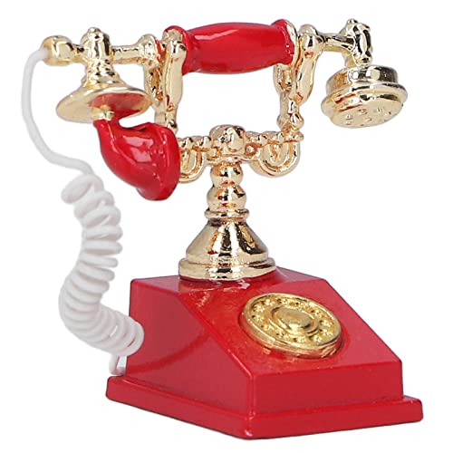 SPYMINNPOO 1:12 Puppenhaus-Miniatur-Telefonmodell, Europäisches Vintage-Telefon mit Details, Legierungsmaterial für Heimdekoration (Rot) von SPYMINNPOO