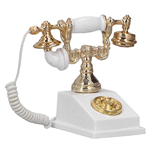 SPYMINNPOO 1:12 Puppenhaus-Miniatur-Telefonmodell, Europäisches Vintage-Telefon mit Details, Legierungsmaterial für Heimdekoration (White) von SPYMINNPOO