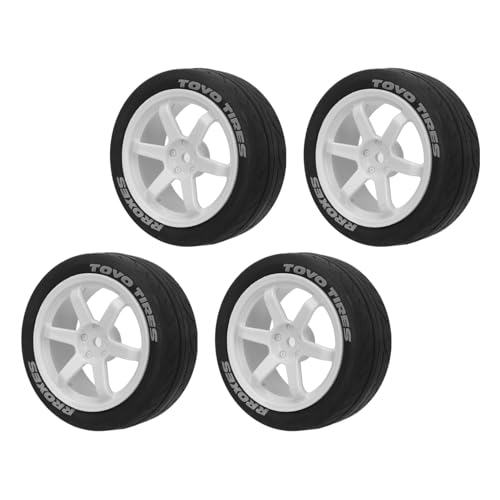 SPYMINNPOO 4pcs 1/10 RC -, Kunststoff -Gummireifen RC - Ersatz für Fernbedienungssteuerwagen TT01, TT02, XV01, XV02, HSP 94123, 94122 (White) von SPYMINNPOO