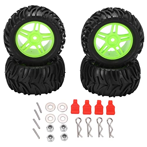 SPYMINNPOO 4pcs RC-Radlaufreifen Set, 82 Mm V-Muster-Gummireifen mit 5 Spoke-Rad-Rims-Reifenzubehör für Wltoys 144001 1/14 RC Off-Straßenauto (Green) von SPYMINNPOO