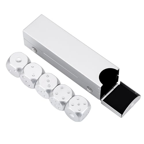 SPYMINNPOO 5pcs Aluminiumlegierung Poker Würfel mit Speicherbox, Tragbares Tischspielzubehör für Casino -Nächte -Partys und Familienspaß (Rechteckig) von SPYMINNPOO