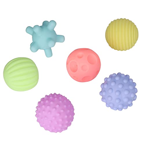 SPYMINNPOO 6 Pack Strukturierter Sensorik Ball, Baby Hand Gepackt Übungs Spielzeug, Stress Relief Spielzeug, Massage Ball Set für Babys 6-12 Monate (warm) von SPYMINNPOO