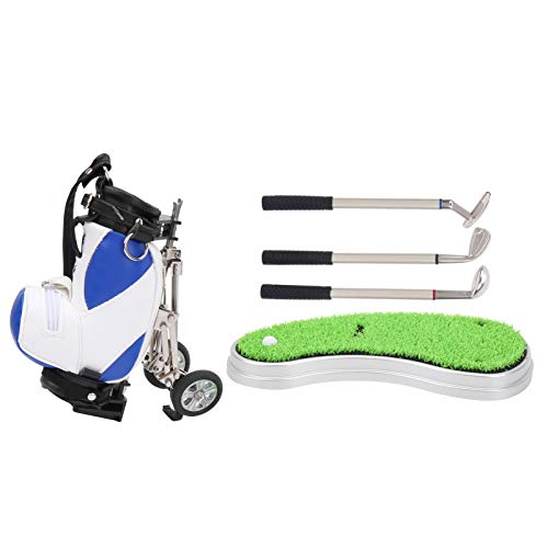 SPYMINNPOO Desktop-Golfstiftset, Minitasche für Golfliebhaber, mit 3 Kugelschreibern, Praktisches Bürogeschenk (Blau Weiss) von SPYMINNPOO