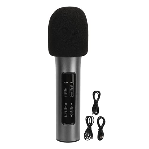 SPYMINNPOO Handmikrofon, Aluminiumlegierung, 500 MAh, Tragbares Reverb-Anpassungsmikrofon für Karaoke-Live-Streaming, Party-Events, Dienstleistungen (Black) von SPYMINNPOO