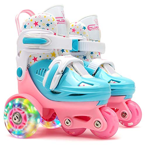 SPYMINNPOO Kinder-Quad-Rollschuh Rollschuhe mit Verstellbarer Größe Doppelbremsen Leuchtenden Rädern für Mädchen und Jungen (Rosa S) SPYMINNPOOpwg9sheifc-26 von SPYMINNPOO