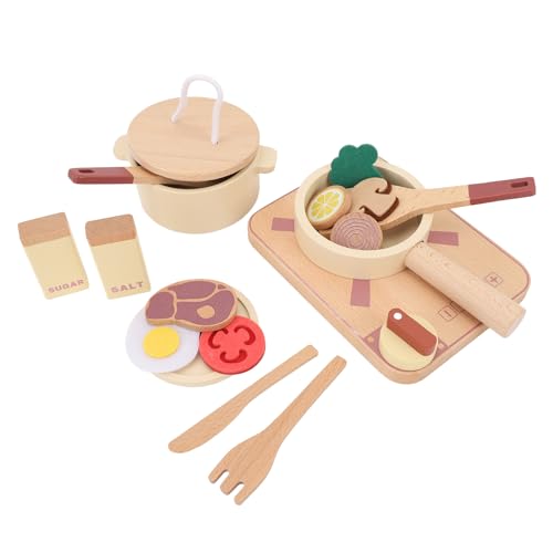 SPYMINNPOO Kinderküchenspielzeugset aus Holz, Hochsimuliertes Kochset mit Utensilien für Kleinkinder, Farbenfrohes Rollenspiel-Küchenzubehör von SPYMINNPOO