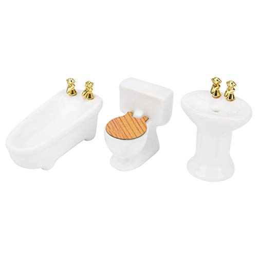 SPYMINNPOO Puppenhaus Badezimmer Set, 1/24 Puppenhaus Miniaturmöbel, Spielzeug, Simulation, Keramikbecken, Badewanne, Toilette, Waschbecken Kit, 1/24 Puppenhaus Zubehör(#1) von SPYMINNPOO