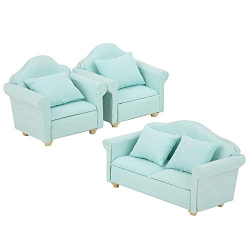 SPYMINNPOO Puppenhaus-Sofa-Set, 1:12 Mini-Puppenhaus, Kariertes Sofakissen-Set, Puppenhaus-Möbel, Haus-Modell-Dekoration (Matcha-Grün) von SPYMINNPOO