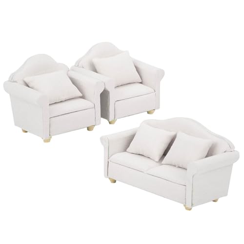 SPYMINNPOO Puppenhaus-Sofa-Set, 1:12 Mini-Puppenhaus, Kariertes Sofakissen-Set, Puppenhaus-Möbel, Haus-Modell-Dekoration (White) von SPYMINNPOO