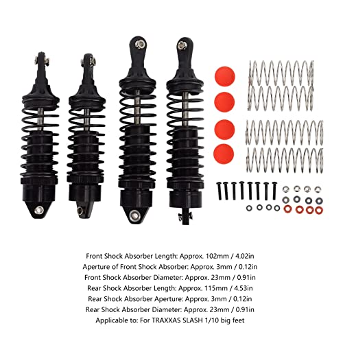 SPYMINNPOO RC-Stoßdämpfer Vorne Hinten, 4 Stück, Stoßdämpfer aus Aluminiumlegierung und Kunststoff mit Elastischer Feder, für RC-Autos Im Maßstab 1:10 (Black) von SPYMINNPOO