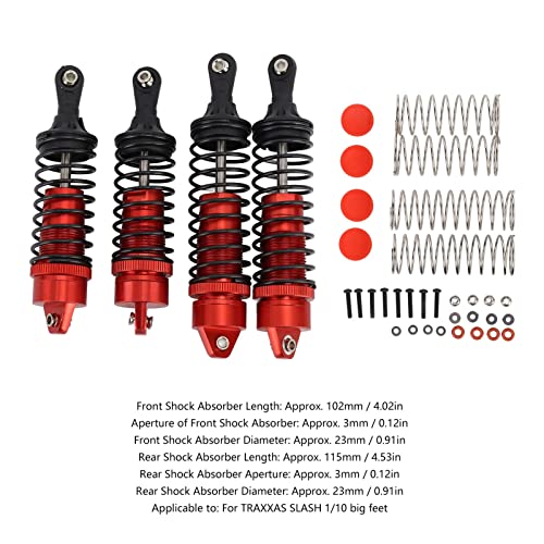 SPYMINNPOO RC-Stoßdämpfer Vorne Hinten, 4 Stück, Stoßdämpfer aus Aluminiumlegierung und Kunststoff mit Elastischer Feder, für RC-Autos Im Maßstab 1:10 (Rot) von SPYMINNPOO