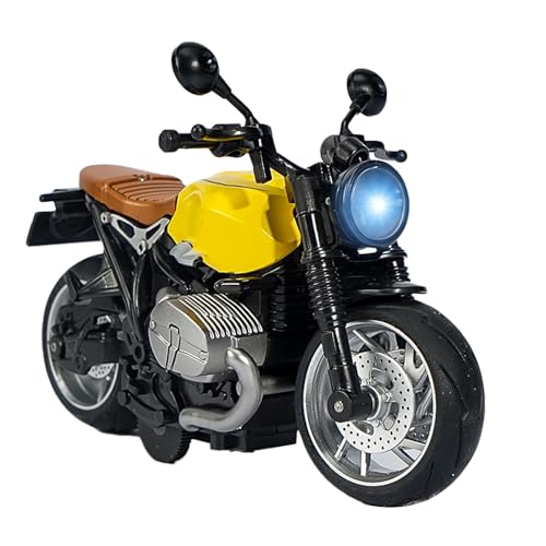 SPYMINNPOO Zurückziehbares Motorrad-Spielzeug, Motorrad-Figur Im Maßstab 1:12, Legierungs-Motorrad-Rennmodell mit Musik und Lichteffekt (Gelb Schwarz) von SPYMINNPOO