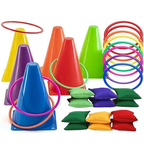 SQAQS 31PCS Outdoor Spiele für Kinder Set Wurfspiel, 18cm Hülsenraum, Wurfspiel-Set mit Sitzsäcken, Outdoorspiele Kindergeburtstag Garten, Spiele-Set, weiche Kunststoffkegel, Agilitätstraining von SQAQS