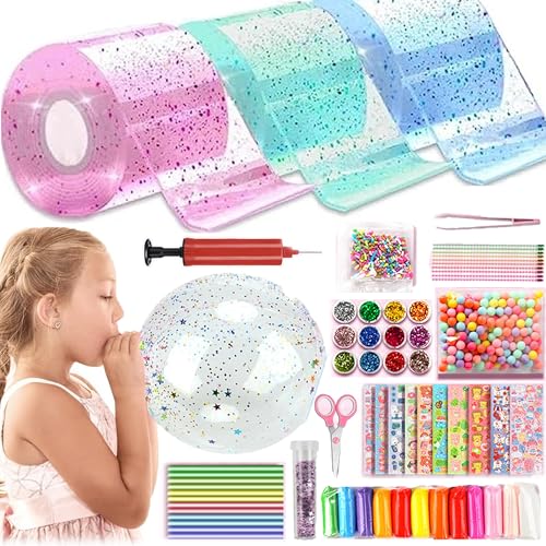 SQAQS 63PCS Nano Tape Bubbles Set, Nano Tape Bubbles Kit, Nano Doppelseitiges Klebeband zur Herstellung von Blasen, Nano Tape Bubble mit Pailletten, Magie Bubble Spielzeug für Kinder, Party Favors von SQAQS