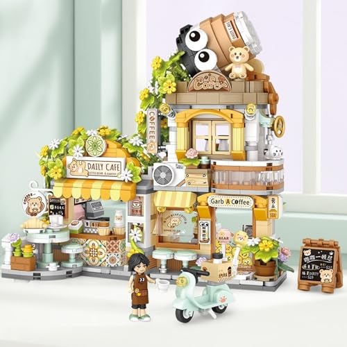 SQAQS City Coffee Shop Bausteine, Mini City Shop Street View, Modular Haus Architektur Modell, DIY Architektur Bausteine für Kinder Erwachsene, Konstruktionsspielzeug Geschenke für Mädchen und Jungen von SQAQS