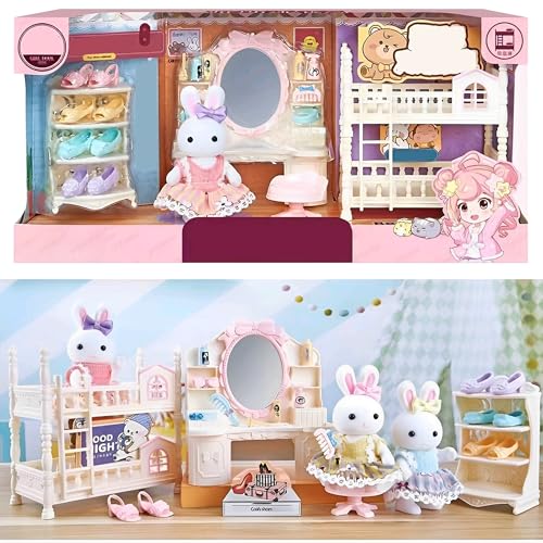 SQAQS Dollhouse, Das puppenhaus, Mein traumhaus, Multicolore, Haus der Kaninchen, Haus Traumvilla, Dollhouse Deluxe Raum, Die Möbel Sind Vollausstattung, Geschenk für Kinder ab 3 Jahren(Bedroom) von SQAQS