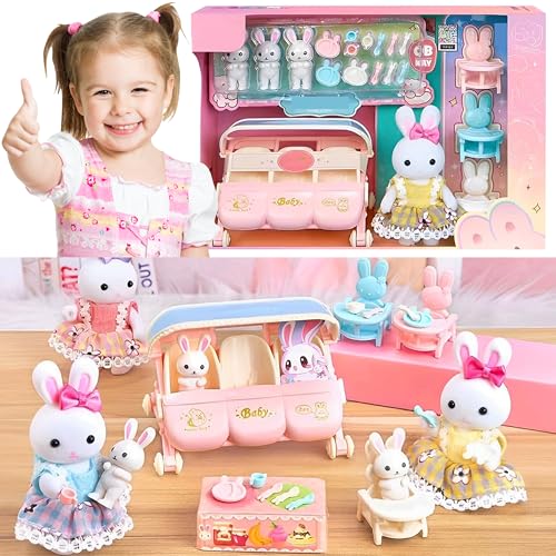 SQAQS Dollhouse, Das puppenhaus, Mein traumhaus, Multicolore, Haus der kaninchen, Haus Traumvilla, Dollhouse Deluxe Raum, Die Möbel Sind Vollausstattung, Geschenk für Kinder ab 3 Jahren(baby stroller) von SQAQS