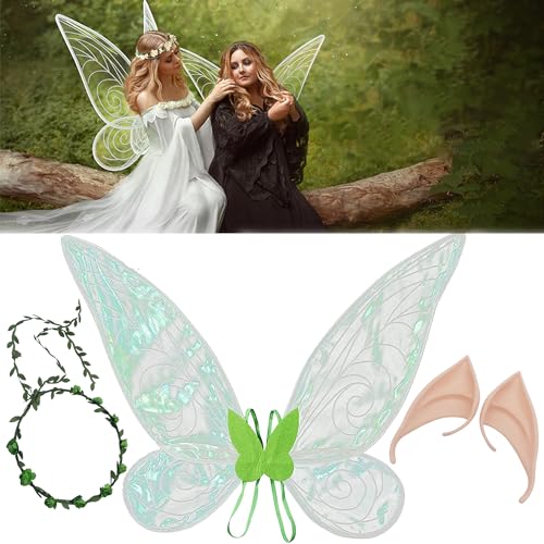 SQAQS Feenflügel Kinder Schmetterlingsflügel Elfenflügel Damen, Mädchen, Frauen, Halloween, Weihnachten, Kostüm, Funkelnde Engelsflügel, Verkleidung, Partygeschenk, Cosplay＆Party Gunst(grün) von SQAQS