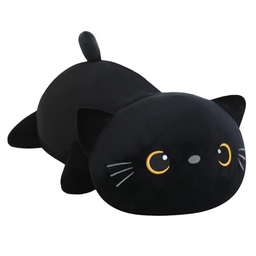 SQEQE Beschwerter schwarzer Katzen-Plüsch, beschwertes schwarzes Katzen-Stofftier gegen Angst, niedliches Plüsch, weiches Kissen, Spielzeug, Geschenk für Kinder und Erwachsene, 35 cm, 0,7 kg von SQEQE