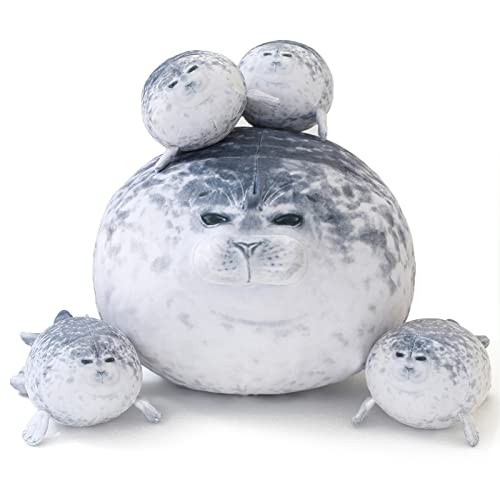 SQEQE Chubby Seal Pillow Plush with 4 Baby Seal Plushies in her Tummy, Stuffed Cotton Plush Animal Toy Gift for Kids von SQEQE