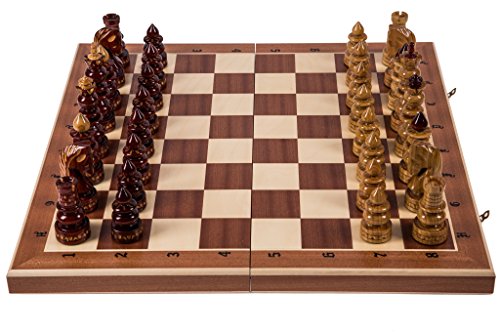 Schach Schachspiel - BYZANZ - 60 x 60 cm - Mahagoni - Schachfiguren geschnitzt aus Holz von SQUARE GAME