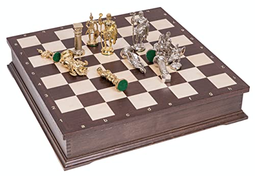 Schach Schachspiel - Roman LUX - Schachfiguren aus Metall - Schachbrett aus Holz von SQUARE GAME