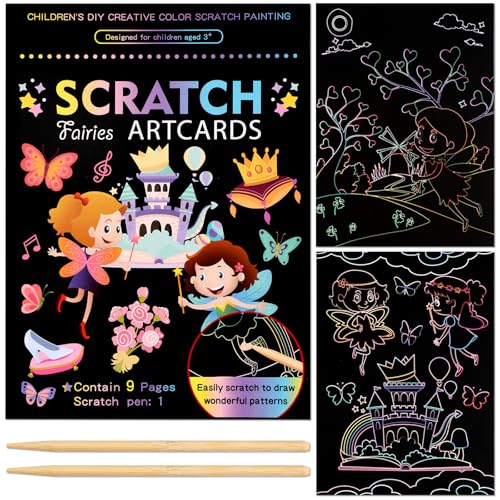 SRIZIAN Scratch Art für Kinder, Scratch Pad Schwarz mit Holzstift, Magic Scratch Paper Art Set Geschenke für Mädchen Jungen von SRIZIAN