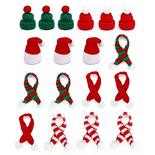 SRJQXH Mini Weihnachtsmütze und Schal Set, 18 Stück, Weihnachtsschal Set, Nikolausmütze Set, Klein und Süß, Artikeldekoration, Geeignet für Weihnachten, Party, Rot von SRJQXH