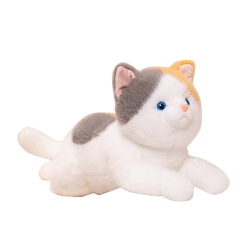 SRSDG Realistisches Orange Getigertes Katzen-Plüschtier, 59,9 cm Große Haustier-Katze, Stofftiere, Graue Katze, Tierkissen, Mädchen for Jungen Und Mädchen, Kinderzimmer Und Raumdekoration(White,45cm) von SRSDG