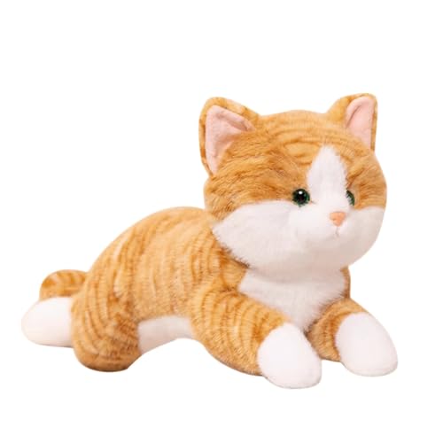 SRSDG Realistisches Orange Getigertes Katzen-Plüschtier, 59,9 cm Große Haustier-Katze, Stofftiere, Graue Katze, Tierkissen, Mädchen for Jungen Und Mädchen, Kinderzimmer Und Raumdekoration(Beige,45cm) von SRSDG