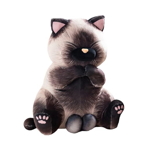 SRSDG Simulation Siamesische Katze Plüschtier, Fette Siamesische Katze Plüschkissen Lebensechte Siamesische Katze Kitty Stofftiere Modell Puppe Geschenk for Kinder Geburtstag(40cm) von SRSDG