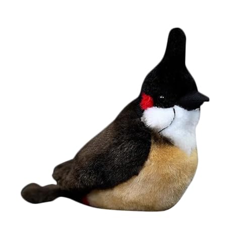 Schwarzer Gekrönter Spatz, Plüschtier, Realistische Nordkardinal-Kuscheltiere, 17,8 cm, Weiche Rote Wangen-Bulbul-Plüschtierpuppen, Niedlicher Kleiner Vogel-Plüsch for Kindergeschenke(Brown) von SRSDG