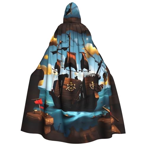 SRSXYMBD Cartoon-Piratenschiff, bedruckter Kapuzenumhang, Halloween, Erwachsenen-Poncho mit Kapuze, Party-Dekoration, Poncho von SRSXYMBD