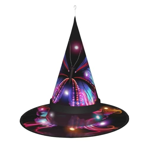 SRSXYMBD Dancing Butterfly Printed Witch Hat Halloween Light Up Pointy Hat Decorative Hat von SRSXYMBD