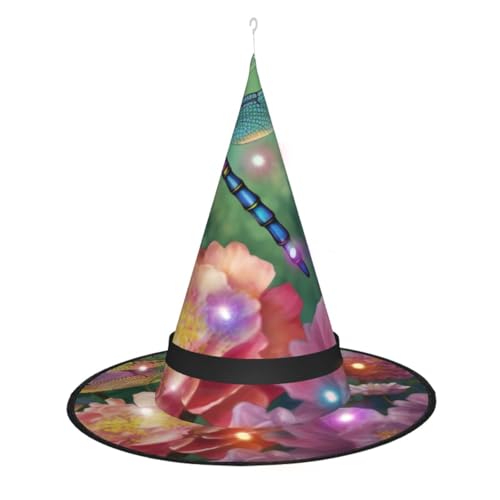 SRSXYMBD Dragonfly Garden Spring Printed Witch Hat Halloween Light Up Pointy Hat Decorative Hat von SRSXYMBD